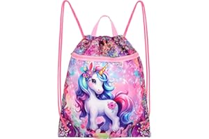 RLGPBON Drawstring Backpack for Kids Girls and Boy,Girls Gym Dance Bag,Sports Gym Bag for Girls Kids Waterproof Swimming Beach Sackpack