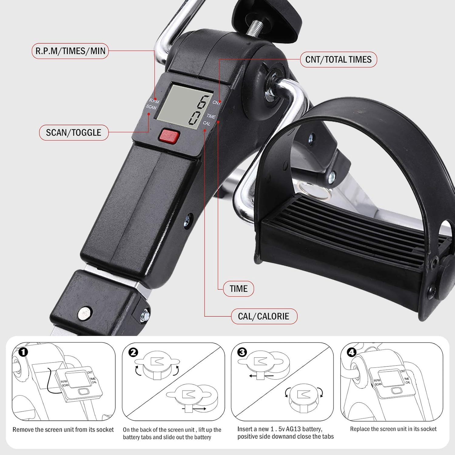 MBB Under Desk Cycle,Folding Pedal Exerciser,Mini Stationary Bike,Leg and Arm Exerciser Complimentary Triangle Anti - Slip Rubber Cover and Anti - Slip Pad: Health & Personal Care