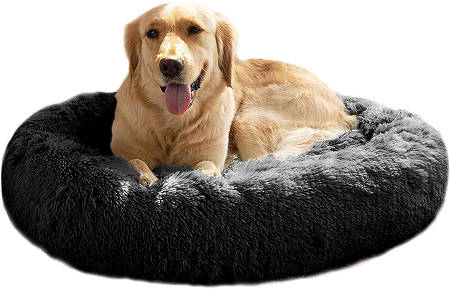 Mirkoo Dog Bed, Calming Dog Bed for Medium Dogs, Fluffy Faux Fur Donut Cuddler, Anti-Anxiety Round Beds Up to 11/15/25/35kg