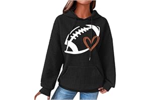 Stessotudo Football Print Hoodies for Women Casual Long Sleeve Waffle Sweatshirts Heart Print Drawstring Fashion Tops 2023