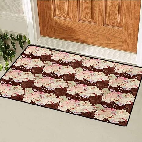 Amazon チョコレートウェルカムドアマット点線の背景にエキゾチックなハイビスカスと抽象的なカラフルな花の組成ドアマットは無臭で耐久性のある多色 60x40cm 玄関マット オンライン通販