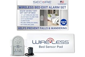 SECURE SAFETY SOLUTIONS Secure Bed Alarm for Elderly Adults - Wireless Bed Sensor Pad (12" x 30"), Alarm Monitor Pager, Power Adapter - Bed Alarms and Fall Prevention for Elderly - Bed Alarm for Elderly Dementia Patients