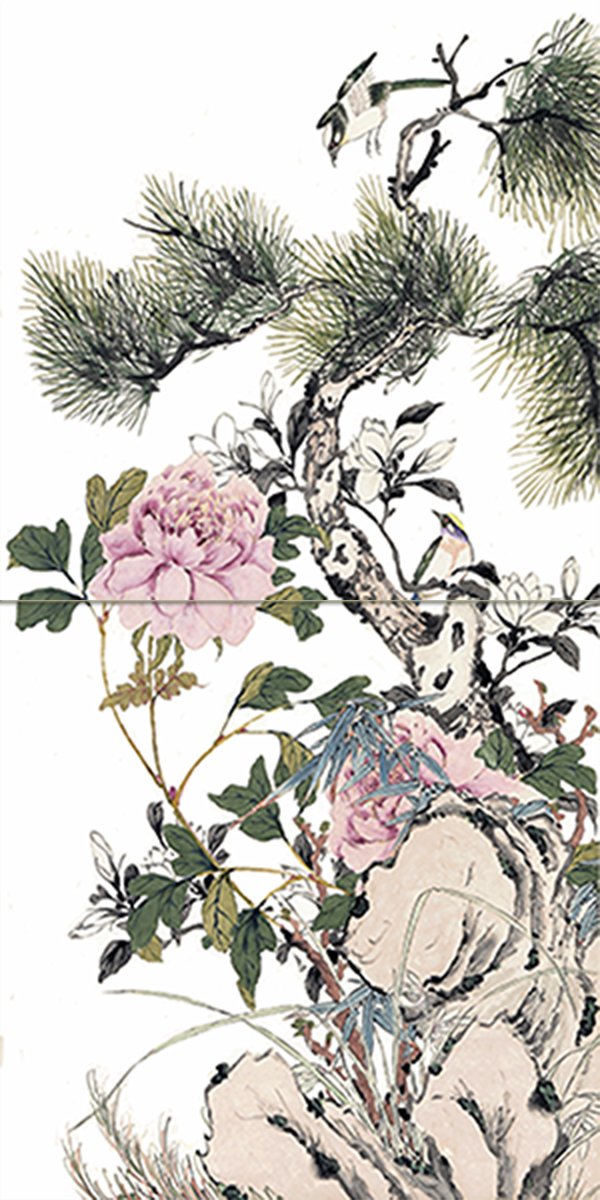 Tile Mural PEONIES AND BIRDS by Ju Lian Kitchen Wall Backsplash Marble Ceramic