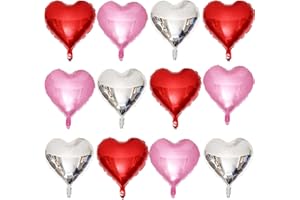 Lovoir 12 Pcs Red Heart Shape Foil Mylar Balloons 18 Inch Love Balloons for Valentine's Day Birthday Party Decorations Wedding Engagement Romantic Decor (Pearl Pink & Red & Silver)