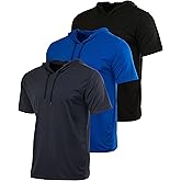 Real Essentials 3 Pack: Men's Dry Fit Short Sleeve Active Athletic Hoodie Pullover Sweatshirt (Available in Big & Tall)