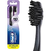 Oral-B 3D White Charcoal Toothbrush, 2 Count Soft Manual tootbrush Pack, Whitens Teeth, removes Plaque and Stains, Tongue Scraper Tooth Brush