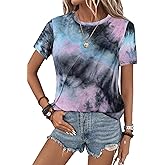 SOFIA'S CHOICE Women's Crewneck Tie Dye Shirts Fitted Short Sleeve Casual Summer Tee Tops