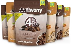 Don't Worry Chocolate Quinoa Bites - Low Calorie Snacks, Only 4 Calories per Piece!, Healthy Chocolate Granola Bars, Low Carb Quinoa Snacks, Gluten Free Protein Cookies - (Almond Pecan, 6 Pack)