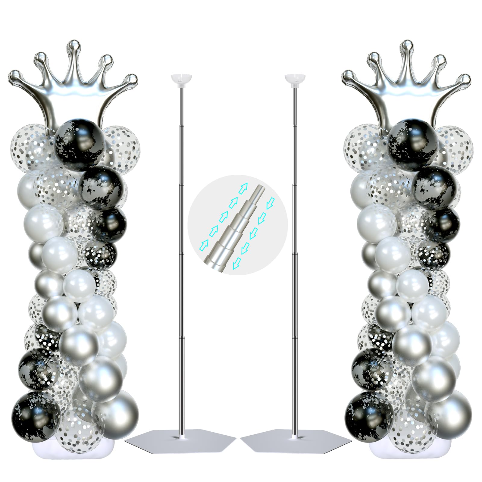 Photo 1 of SINBEE Balloon Arch Stand, Balloon Arch Kit of 2, 7 Feet Height Adjustable Metal Balloon Column Stand for Party Decorations Wedding Birthday, Graduation Party Decoration, Baby Shower, Silver