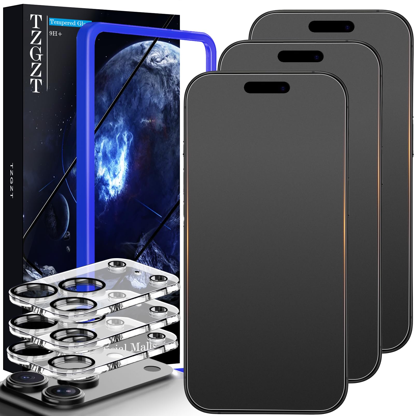 Photo 1 of TZGZT (Anti-Blue Light) 3 Pack for iPhone 17 Pro Matte Screen Protector Tempered Glass Film Accessories, Camera Lens Protector, Case Friendly, Install Kit, Anti-Glare & Anti-Fingerprint, 9H+
