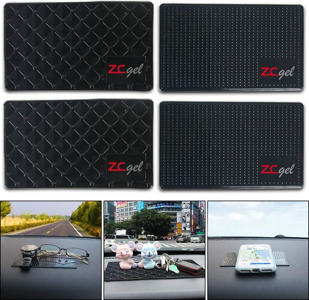 ZC GEL Sticky Pad (4 Pack), Removable and Traceless Car Dashboard Mat with Heat Resistant, Sticky Non-Slip Dashboard Gel Pad for Cell Phone, Sunglasses, Keys, Coins and More