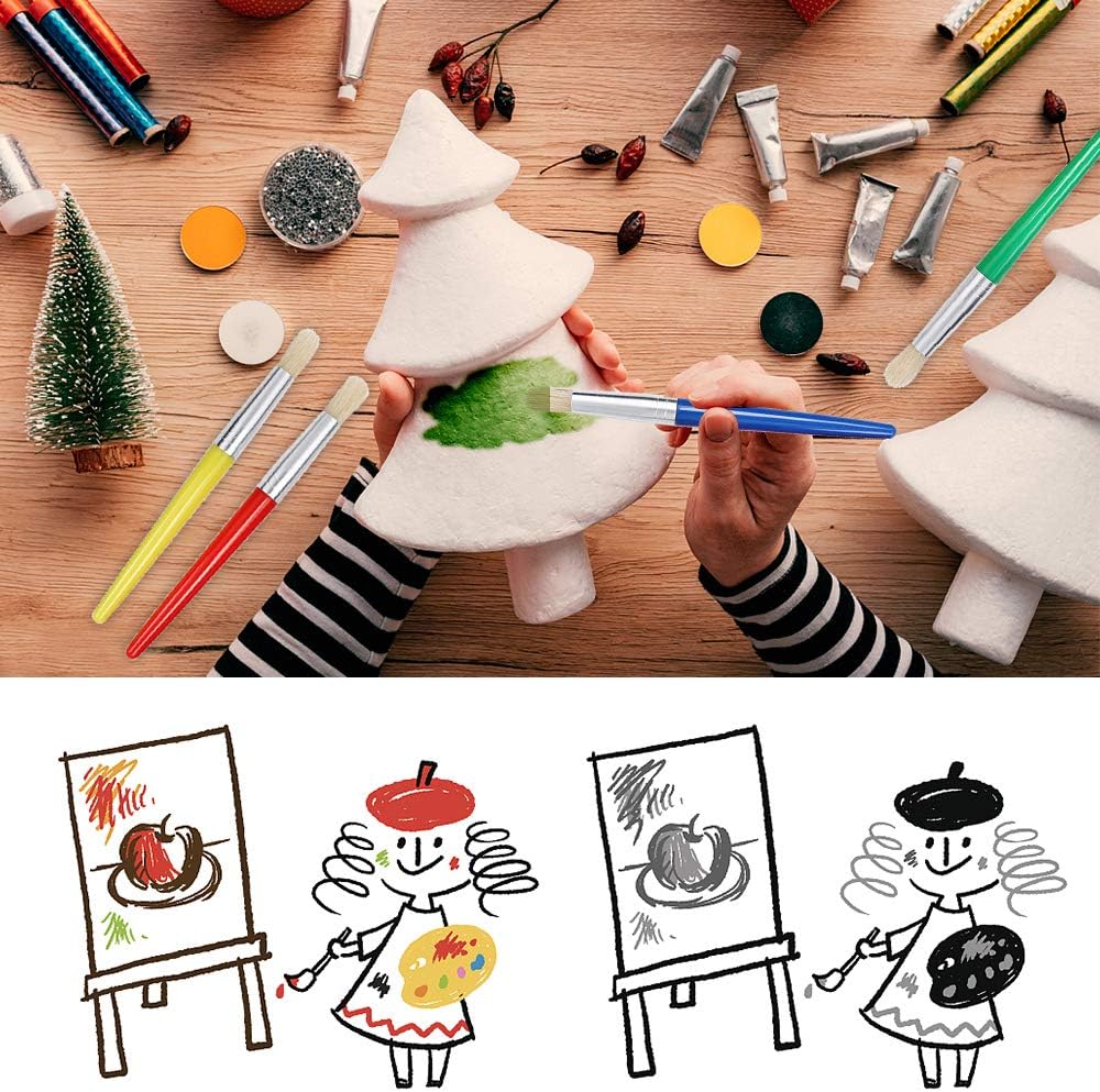 Kids Paint Brushes, 4 Pcs Childrens Paint Brushes Set Flat Tip Painting Brushes Starter Set including Handle and Hog Bristles - Image 5