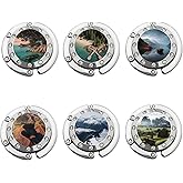 MYLEUS 6 PCS Handbag Hooks for Tables,Portable Hook,Purse Bag Hanger Portable Handbag Folding Hanger Holder Hook for Hanging Crystal Alloy Magic Hooks for Women Girl (Natural Scenery B)