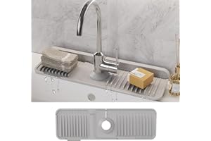 WAFT YEARN 17X5 Inch Silicone Faucet Mat With Button Splash Guard Water Catcher Mat Durable Kitchen Sink Protector Splash Guard For Sink Easy Drainage In Kitchen Bathroom Laundry Room Bar & RV-Grey