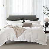 ELIMMO Cooling California King Duvet Cover Set 3 Pieces-100% Washed Cotton with Chic Wide Trim Design Linen Like Textured Ultra Soft Cozy Bedding-Zipper Closure(Hemmed Off White,Cal King 104"x98")