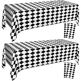 4 Pack Black and White Checkered Tablecloths, Plastic Gingham Table Cover Alice Tablecloths for Racing Theme, Halloween, Wond