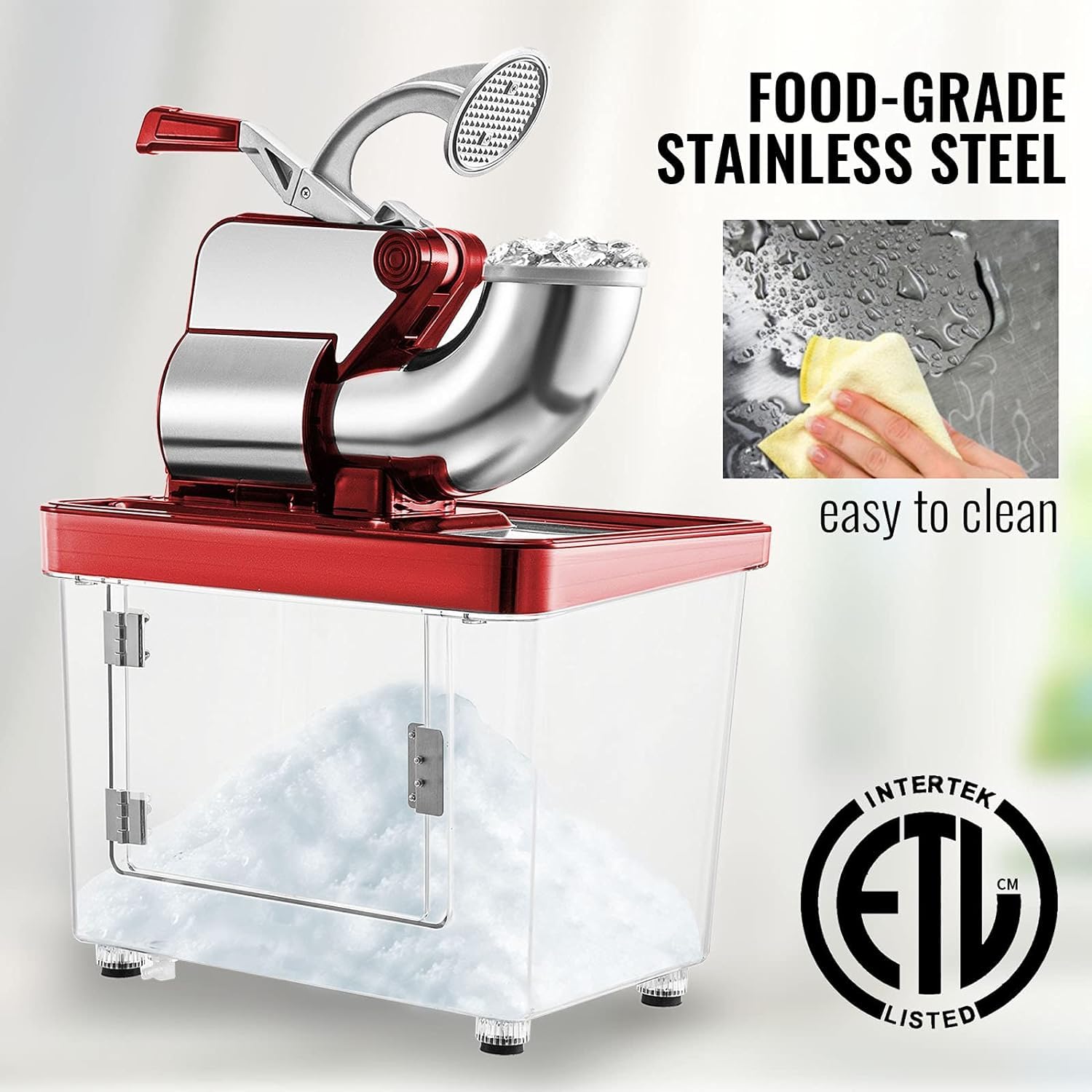 VEVOR 110V Commercial Ice Crusher 661LBS/H, ETL Approved 300W Electric Snow Cone Machine with Dual Blades, Stainless Steel Shaved Ice Machine with Safety On/Off Switch for Family, Restaurants, Bars