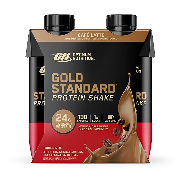 OPTIMUM NUTRITION GOLD STANDARD PROTEIN SHAKE, 24G PROTEIN, READY TO DRINK PROTEIN SHAKES, GLUTEN FREE, CAFE LATTE, 11 FL OZ (PACK OF 12)