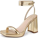 CELLENZ Women Chunky Platform Heels: 3.9 Inch High Heel Prom, Wedding, Party, Square Open Toe Heel Sandals, Strappy Comfortable Sexy Dressy Heels