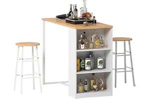 SDHYL Bar Table Set for 2, Kitchen Table with Storage Rack, 35.8 inch Breakfast Dining Desk with Bar Table and Stools for Kit