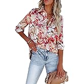 siliteelon Blouses for Women Long Sleeve Button Down Shirts Printed Wrinkle-Free Dressy Casual Blouse Spring Fall Trendy