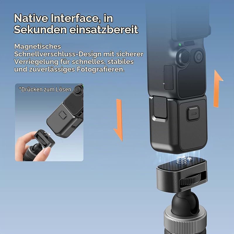 MT95 Mini Stativ für DJI Osmo Pocket 3 4 and Other 1/4" Schraube Cameras | 3-in-1 Selfie-Stick, Stativ, ausziehbarer Verlängerungspol, leichtes Taschengrip für Action-Cams — Foto 4 von 8