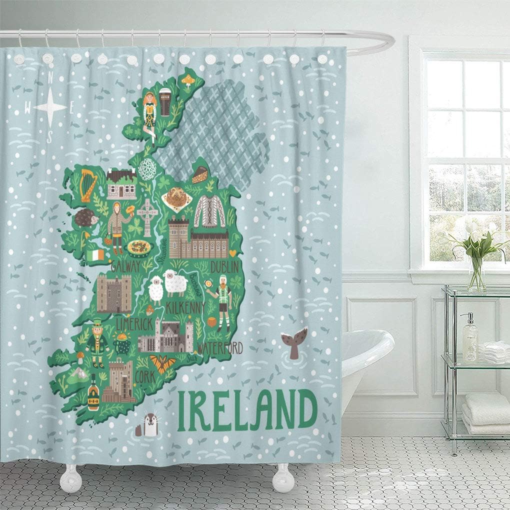 Amazon Com Emvency Waterproof Fabric Shower Curtain Hooks Map Of