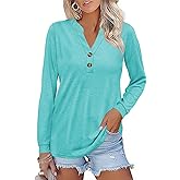 ZAAYOGARDEN Womens Button Down Henley Shirts V Neck Long Sleeve Blouse Dressy Casual Tops Fall Clothes Fashion Outfits