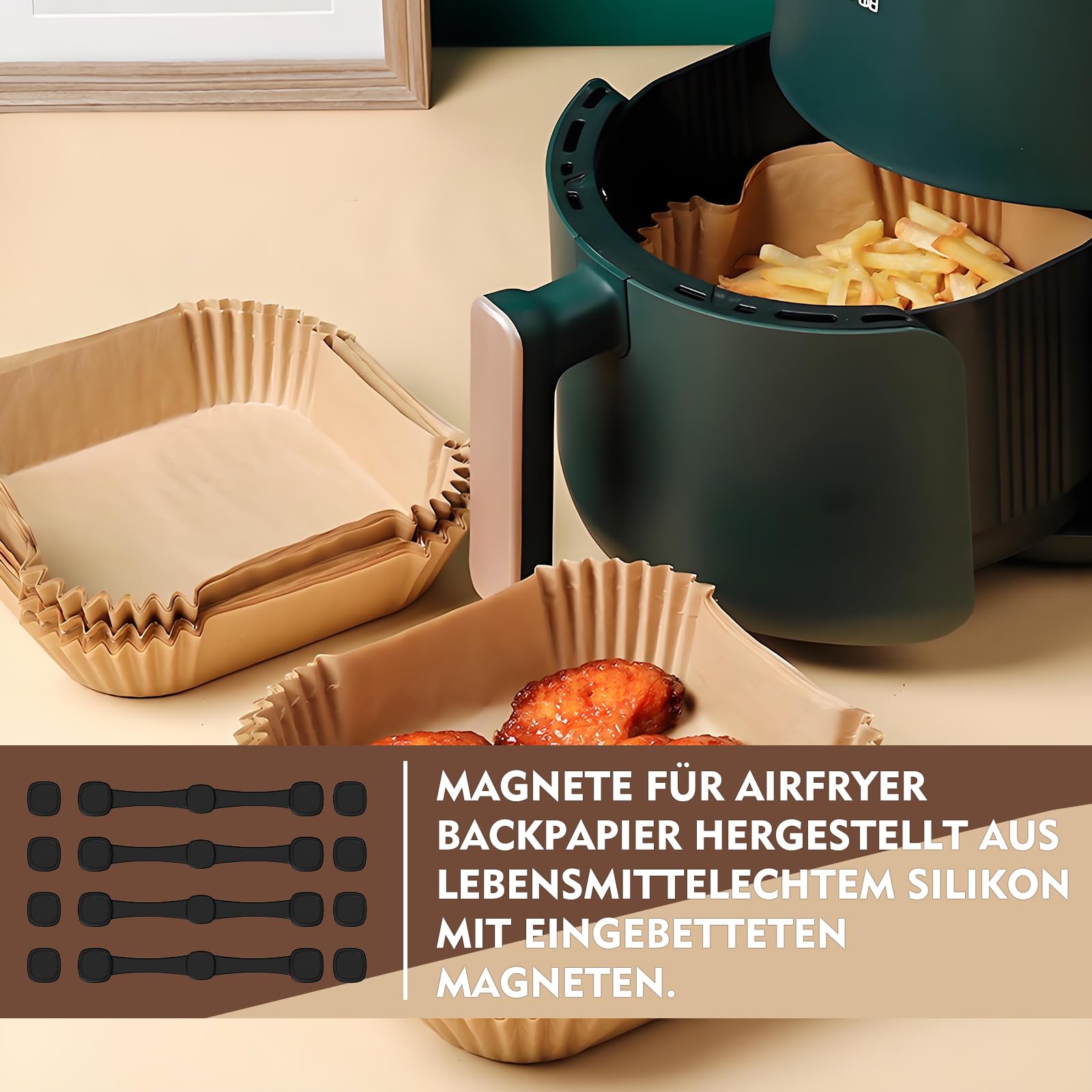 VEGCOO 12 Pcs Magnete für Airfryer Backpapier, Magnetische Silikonschnallen Set für Heißluftfritteuse, Verhindert Papierverbrennungen, Kompatibel mit Ninja, Philips, Cosori (Schwarz) 6