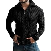 Yousify Mens Quarter-Zip Pullover Sweater Casual Mock Neck Cable Knitted Winter Warm Chunky Polo Sweaters