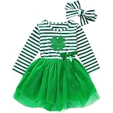 Toddler Baby Girl St. Patrick's Day Outfits Stripe Lucky Clover St. Patricks Tutu Dress with Headband 2PCS Clothing Set