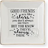 HOME SMILE Good Friends Bestie Birthday Gifts for Women Her Ring Trinket Dish Jewelry Tray-Good Friends are Like Stars - You Don't Always See Them But You Know They're Always There, Friendship Gifts