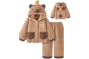 Capybara Pajamas Cute and Fluffy Coral Fleece Capybara Costume Loose Thermal Pajamas Set Includes Night Robe and Pajama Pants