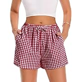 Women Boxer Shorts Comfy Gingham Drawstring Pajama Bottom Plaid Casual Pants with Pocket