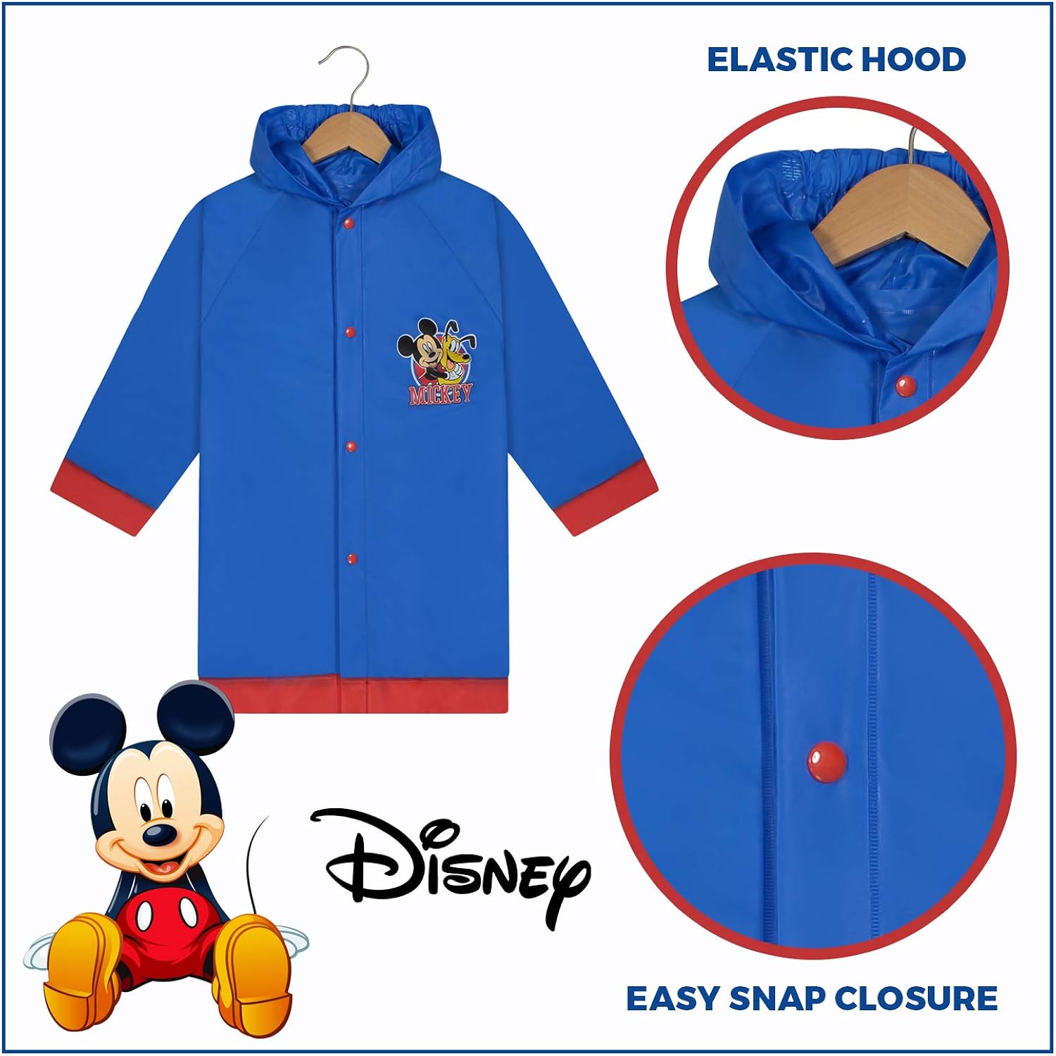 Disney Mickey Mouse Boys Waterproof Outwear Hooded Rain Slicker: Clothing