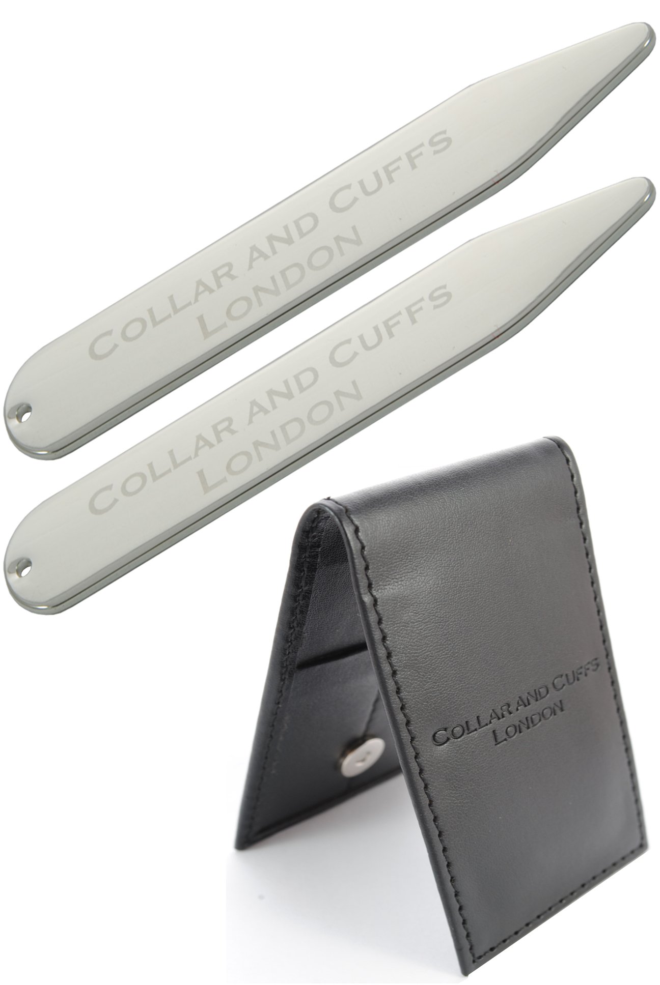 COLLAR AND CUFFS LONDON - Collar Stays for Men - Silver Plated - Metal Shirt Collar Stiffeners Bones Inserts - 2.35 Inch, 6cm, 60mm - With Presentation Gift Wallet - 1 Pair - Silver Colour