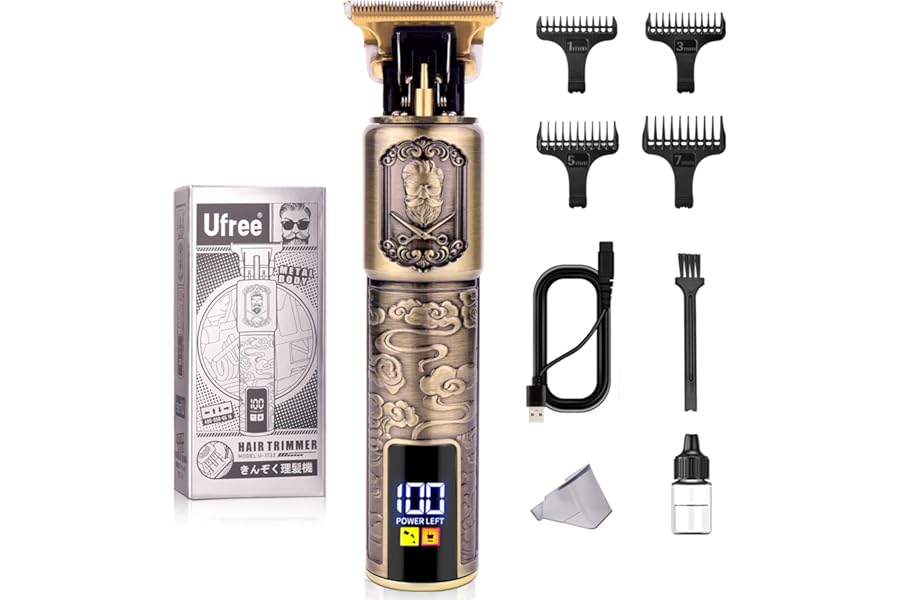 Ufree Professional Beard Trimmer for Men, Zero Gapped T-Blade Hair Clipper & Mustache Trimmer Kit with LCD Display, Precision Edgers for Haircut & Grooming, Barber-Grade Electric Shaver, Gifts for Men