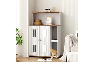 Rovibek Cat Litter Box Enclosure for 2 Cats, Litter Boxes Furniture Hidden with Storage, Cat Litter Cabinet with Scratch Mat, Fit Most of Litter Box, White