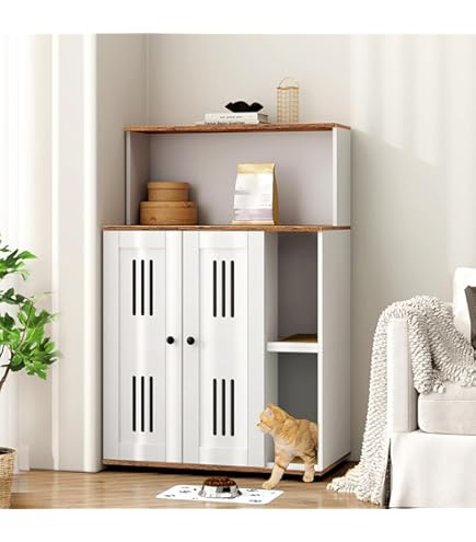 Cat Litter Box Enclosure, 55.1" Large Double Litter Box Furniture For 2 Cats, Hidden Cat Litter Cabinet With Rattan Doors & Litter Pad
