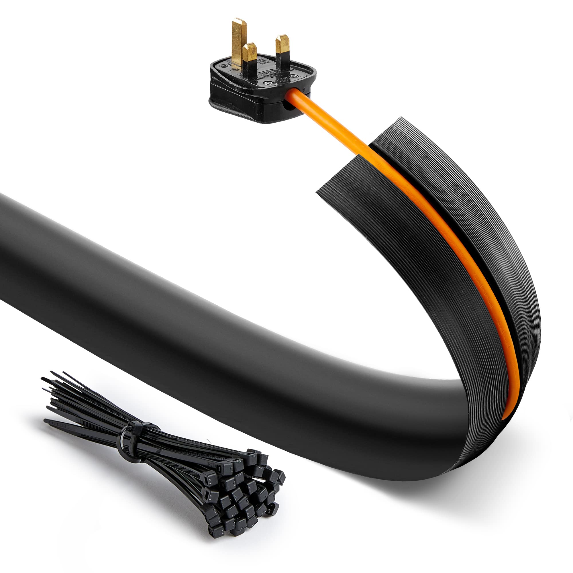 Deeba UK Floor Cable Cover Protector with Pack of Cable Ties | Medium Duty Wire Cover with Non-Slip Base, Protect Cables & Prevent Trip Hazards | Ideal for Home, Offices, Retail, Gyms & Garages (10M)
