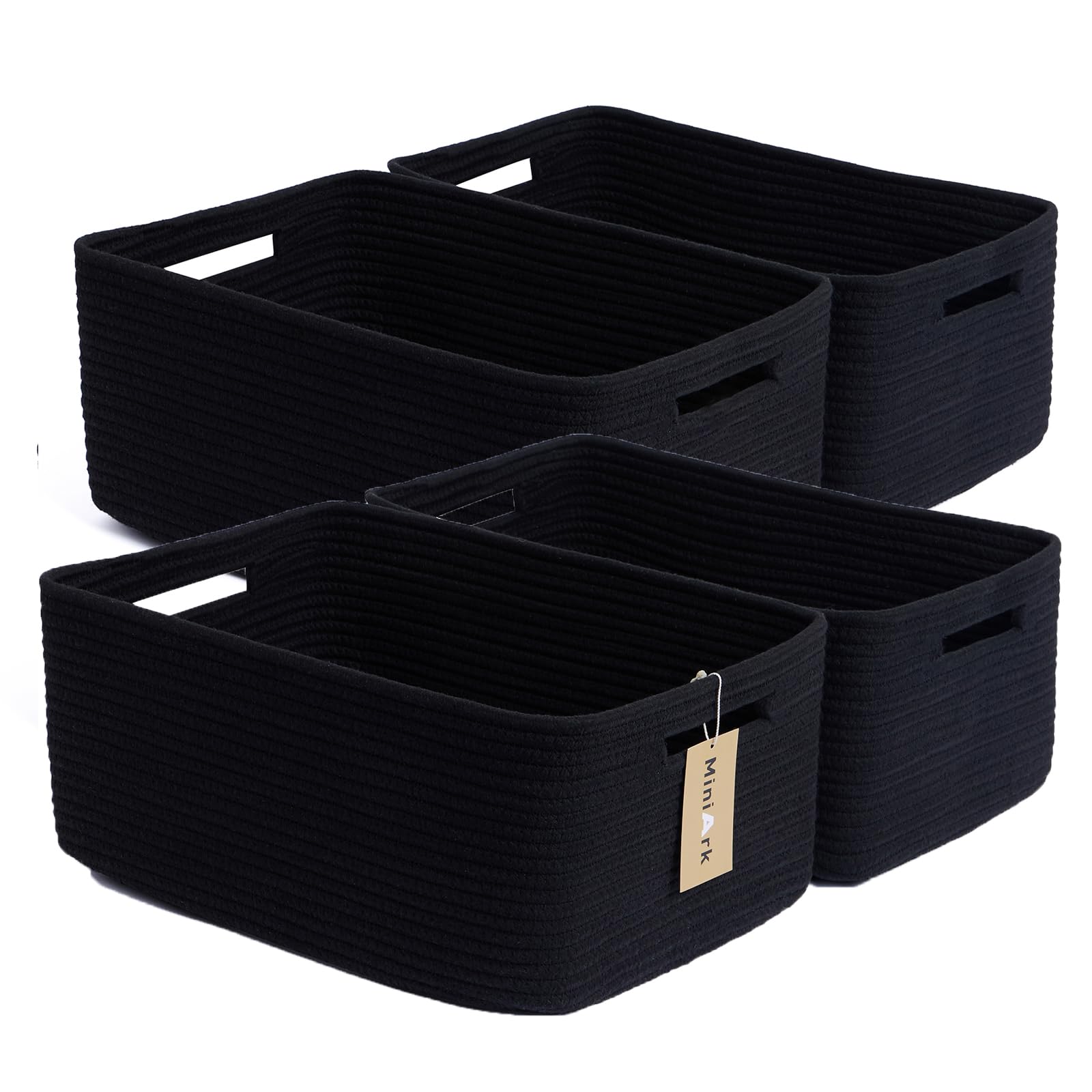 Photo 1 of MiniArk Large Storage Baskets for Organizing, Closet Shelf Baskets for Clothes Blanket Towels, Baby Nursery, Toy Bins Box, Woven Rope Baskets, 17 x 13 x 7.5”, 4 Packs Black