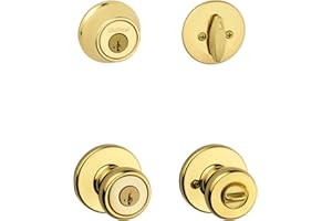 Kwikset 690 Tylo Entry Knob and Single Cylinder Deadbolt Combo Pack featuring SmartKey® in Polished Brass, Key Lock