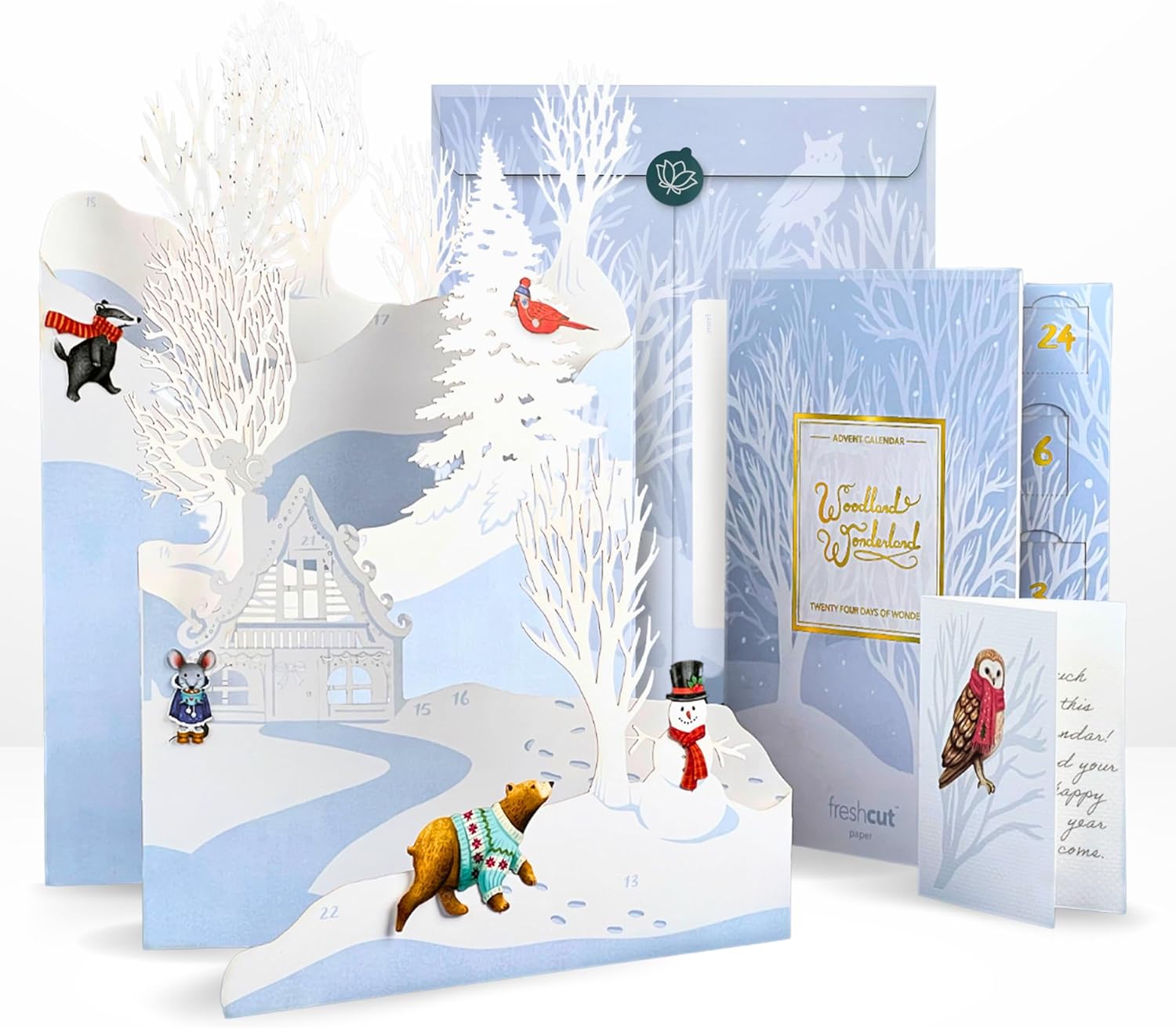 Advent Calendars - Freshcut Paper Pop Up Cards, Woodland Wonderland Advent Calendar 2023, 15 inch 3D Popup 24 Days Countdown to Christmas, Holiday Greeting Cards with Note Card and Envelope, Advent Calendar