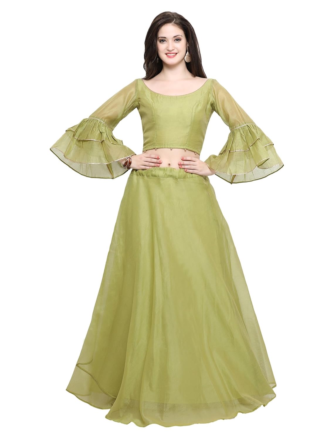 inddus women's cotton flared skirt (ind-ifw-84, green, free size)