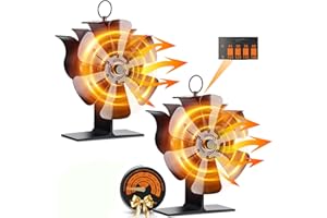 ONEVER Wood Stove fan - Heat Powered Stove Fan 6 Blades Fireplace Fan for Wood Burning Stove Wood Stove Accessories Log Wood Burning Stoves Fan with Magnetic Thermometer Quiet Circulating Warm Air, 2 Pack