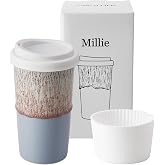 GIROFLIER Ceramic Travel Mug with Lid 12 oz Aesthetic Coffee Cup for Women &amp; Men, Modern Minimalist Travel Mug, Microwave &amp; Dishwasher Safe, Fits Car Cup Holder (Whispy Blue)