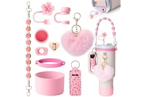 Bufilea Stanley Cup AccessoriesI Bottle Handle Carrier Strap,Silicone Cup Boot, Lipstick Holder, Straw Topper & Spill Stopper Cute Decorative Charms, Accessories for Stanley Cup 40oz/30oz Decor