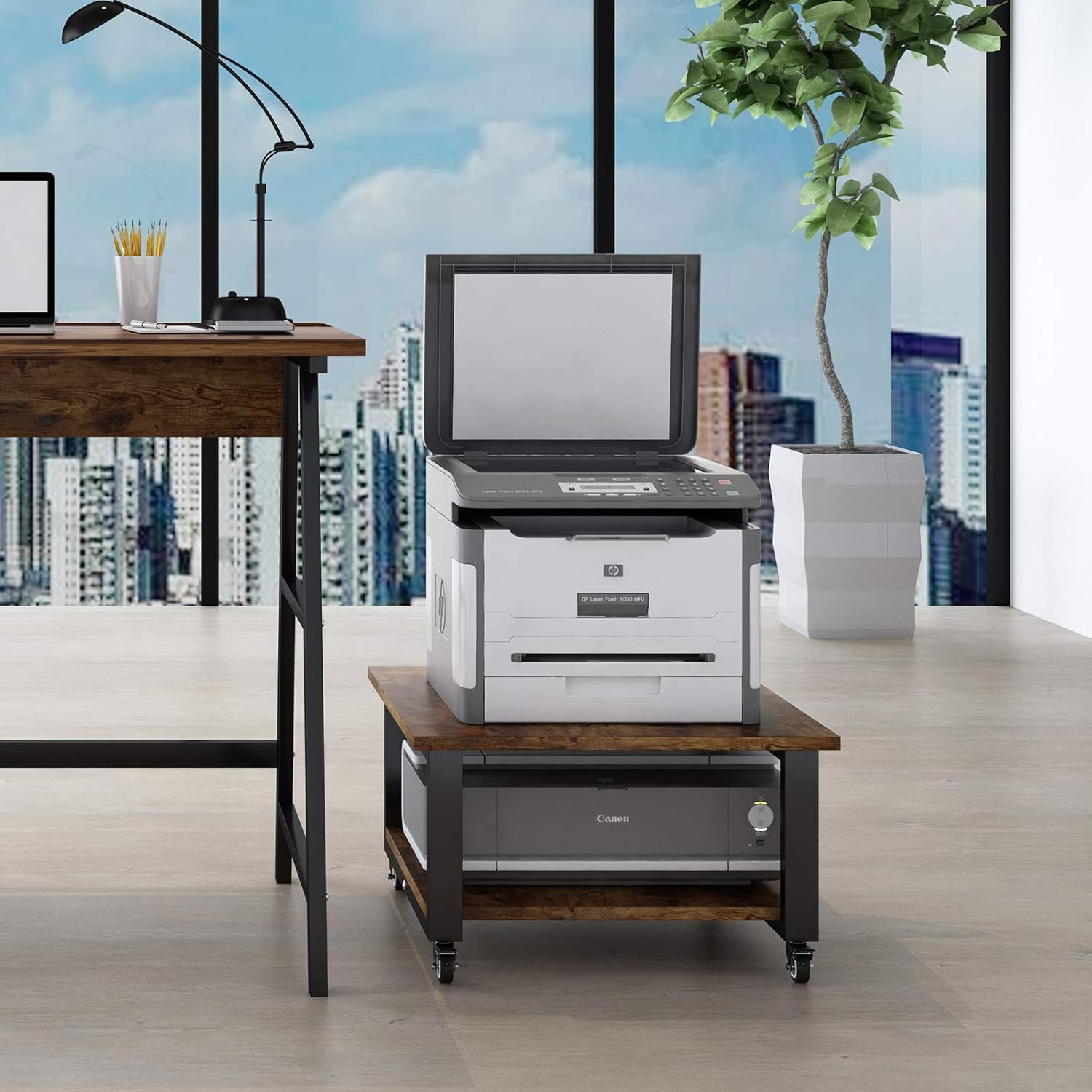 Natwind Under Desk Printer Stand with Wheels 2-Tier Movable Printer Cart Multi-Functional Storage Shelf for Scanner Fax Office Supplies Industrial Heavy Duty Storage Rack Rustic Brown : Office Products