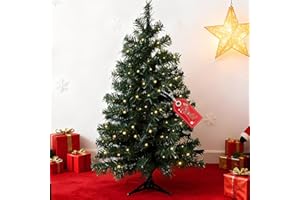Okicoler 3ft Pre-Lit Artificial Holiday Christmas Spruce Tree for Home, Office, Party Decoration 100-Branch&50 Warm White Lights Tips, Easy Assembly, Metal Hinges & Foldable Base