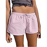 RoseSeek Women's Striped Shorts Print Drawstring Elastic Waist Shorts Casual Wide Leg Low Rise Summer Boxer Shorts